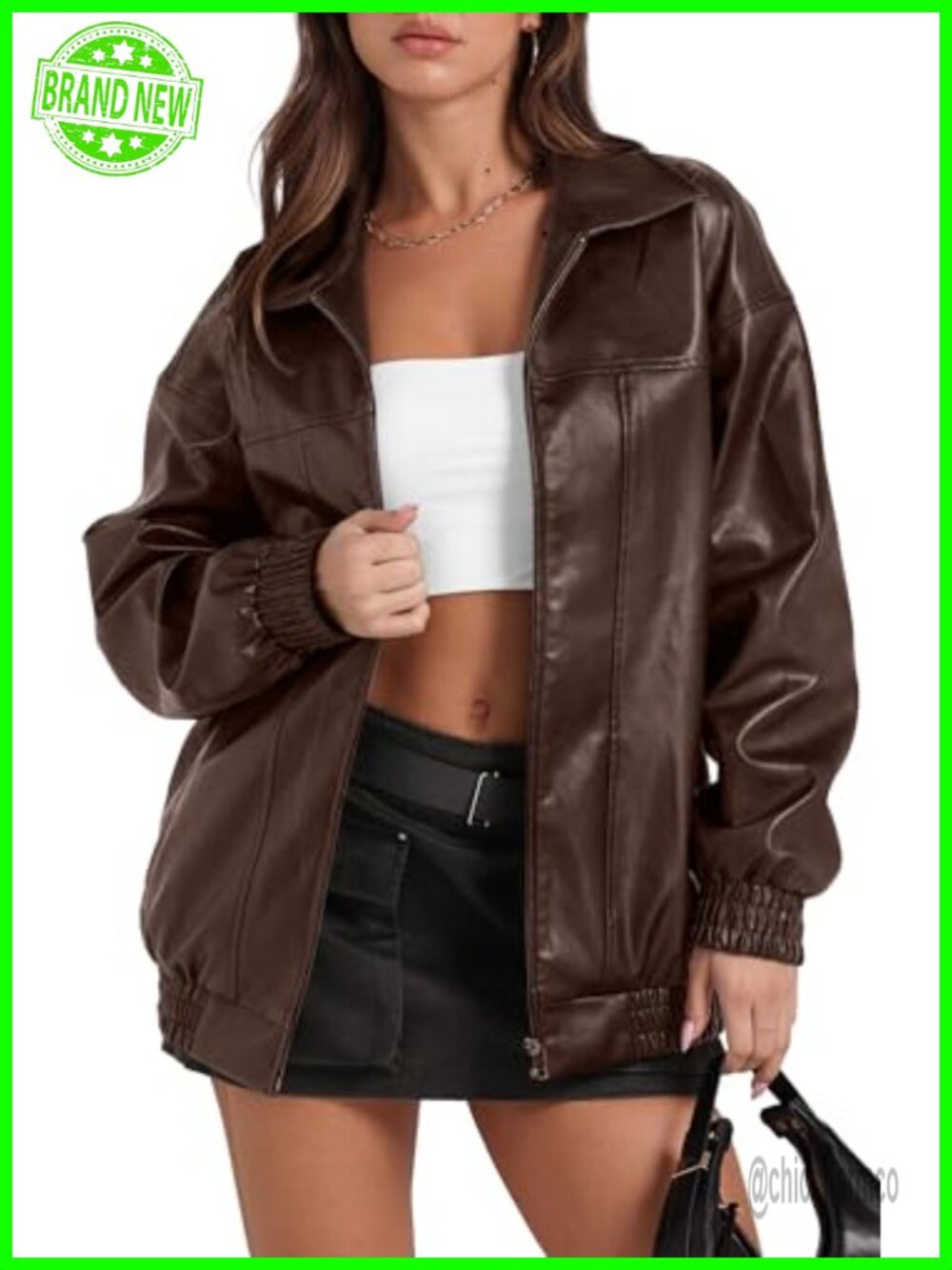 Faux Leather Oversized Moto Bomber Jacket